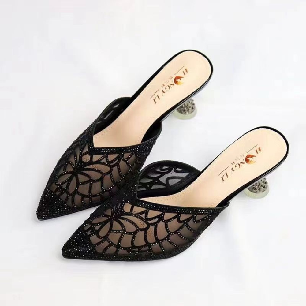 Elegant Black Mesh Women's Mules